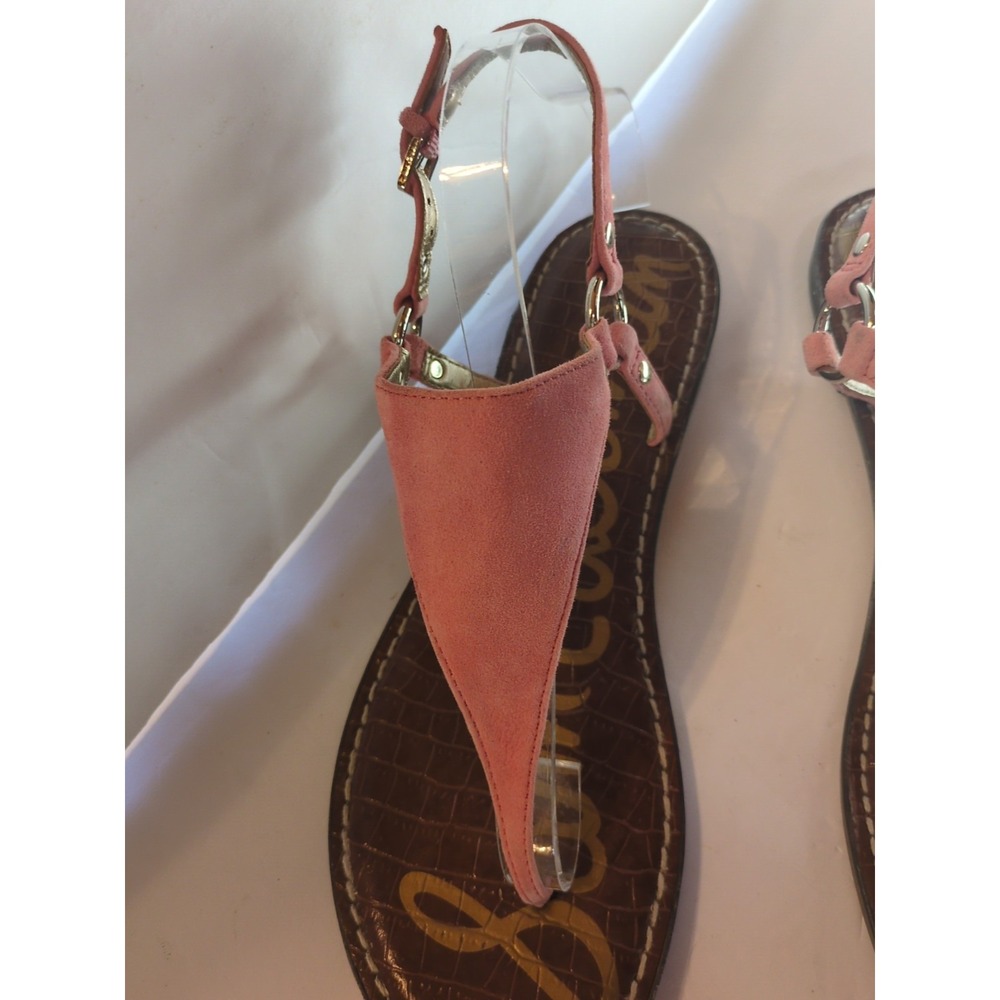 Sam Edelman Greta 10.5 Leather Gigi Adjustable T-Strap Sandals Pink Suede Flat - Picture 8 of 10